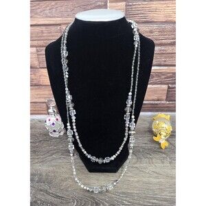 Chico’s Silver Tone & Smoky Grey Crystal Multi-Strand Statement Necklace -Signed